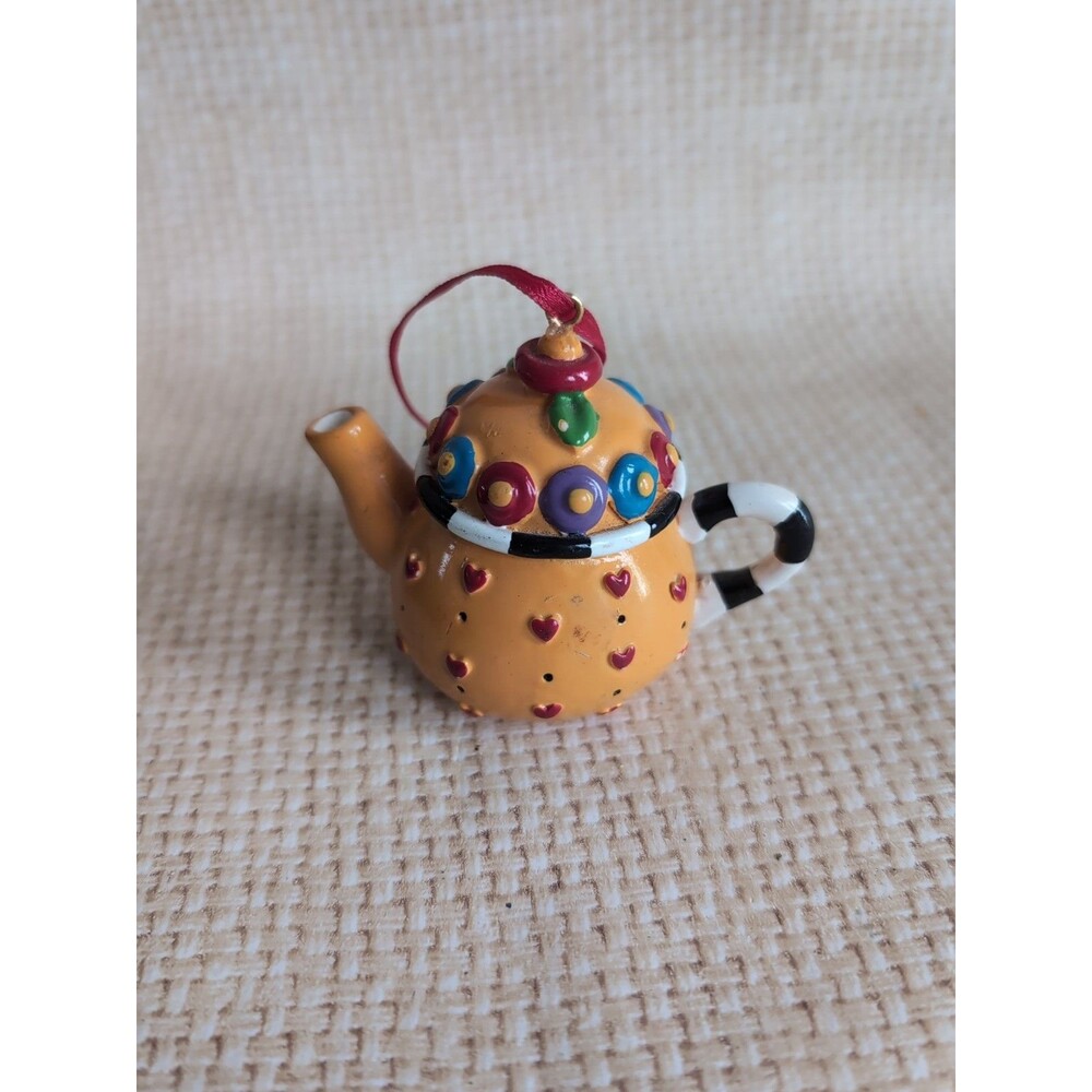 Mary Engelbreit Teapot Christmas Ornament Tea Pot Yellow With Hearts